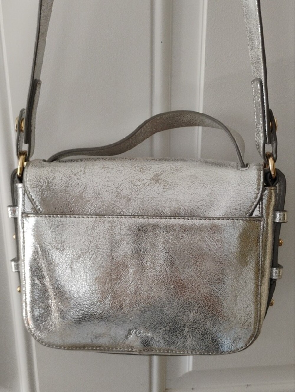 J. Crew Metallic Silver Crossbody Satchel with Gold Accent - Picture 5 of 8
